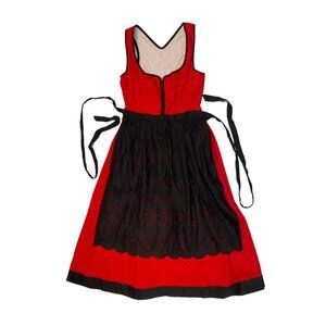 VINTAGE DIRNDL DRESS From Germany. Classic Two Piece Red With Small Black Print